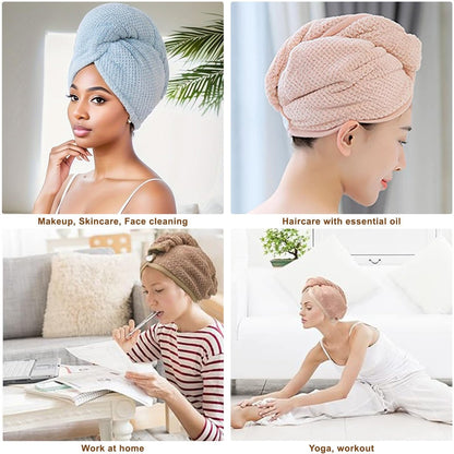 Kldnkig Soft Microfiber Hair Drying Towel Wrap – 5 Pack Elastic Hair Turbans for Fast Drying, Ideal for Women with Curly or Wet Hair