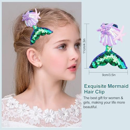 12-Piece Mermaid Makeup Brush Set with Beauty Hair Clip - Nylon Cosmetic Brushes for Foundation, Powder, Eyeshadow, Eyeliner & Blending - Kids Girls Christmas Makeup Tool Set