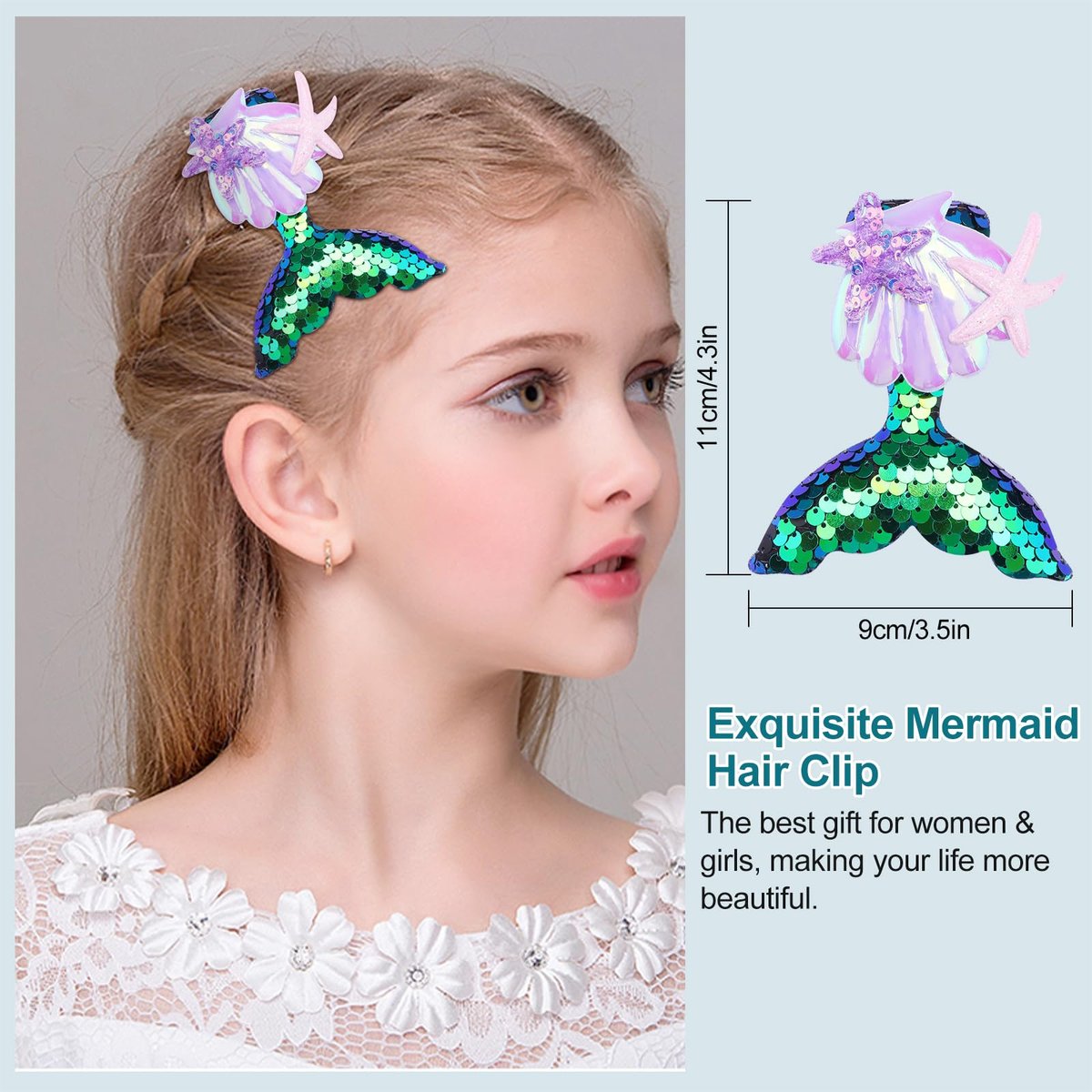 12-Piece Mermaid Makeup Brush Set with Beauty Hair Clip - Nylon Cosmetic Brushes for Foundation, Powder, Eyeshadow, Eyeliner & Blending - Kids Girls Christmas Makeup Tool Set - görsel 5