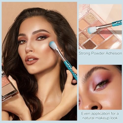 12-Piece Mermaid Makeup Brush Set with Beauty Hair Clip - Nylon Cosmetic Brushes for Foundation, Powder, Eyeshadow, Eyeliner & Blending - Kids Girls Christmas Makeup Tool Set - görsel 10