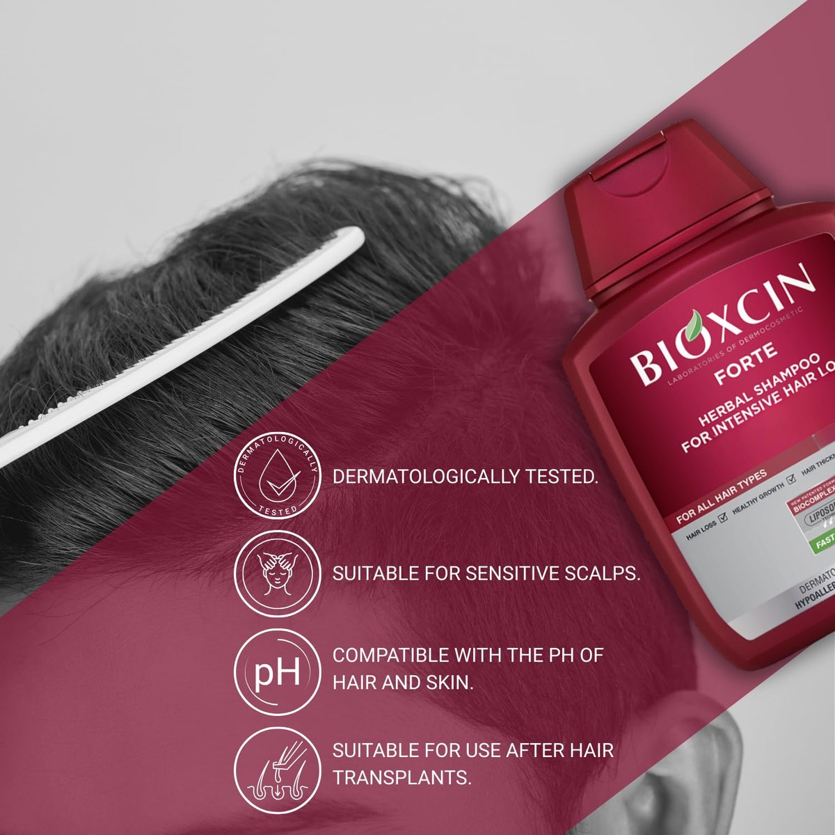 BIOXCIN Hair Loss Shampoo Daily Care Treatment for Men & Women, Sensitive Scalp Formula Herbal Shampoo for Hair Growth, Complete Care Thickening & Nourishing Conditioner Intensive Hair Loss 300ml Red Avelisse