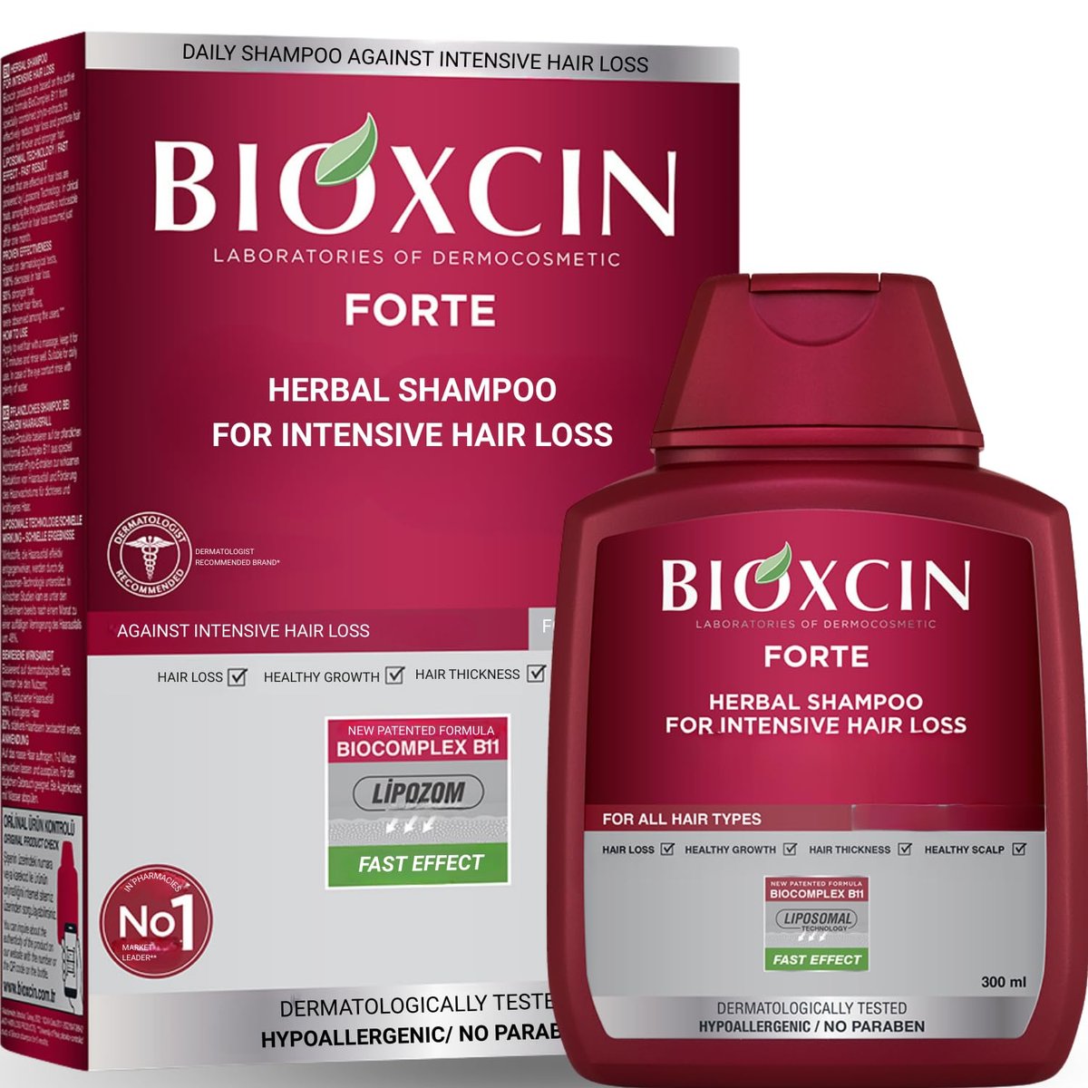 BIOXCIN Hair Loss Shampoo Daily Care Treatment for Men & Women, Sensitive Scalp Formula Herbal Shampoo for Hair Growth, Complete Care Thickening & Nourishing Conditioner Intensive Hair Loss 300ml Red Avelisse