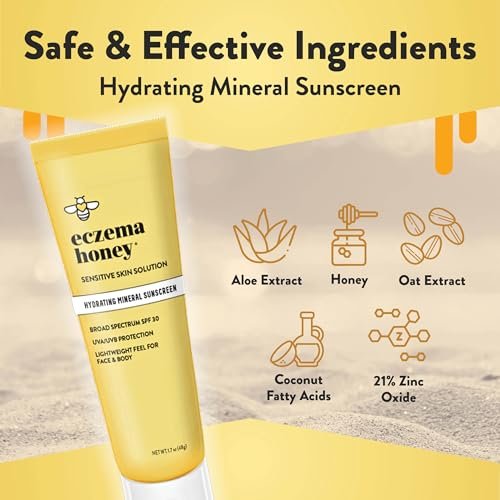 Eczema Honey Hydrating Mineral Sunscreen SPF 30 - Lightweight Body & Face Sun Cream (1.7 Oz) Avelisse