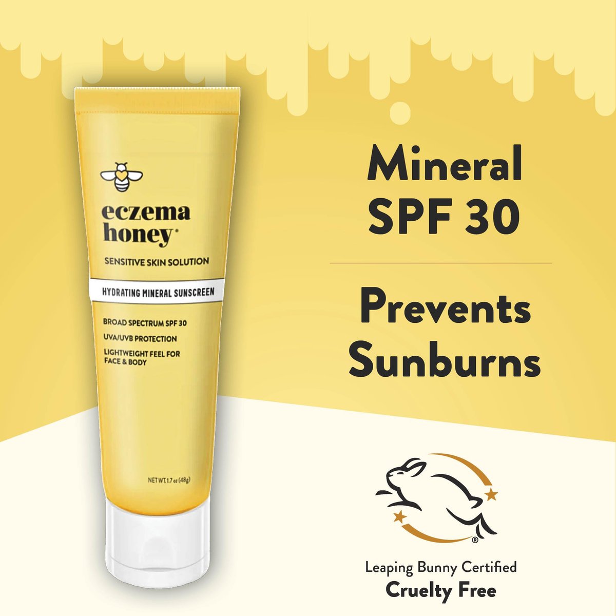 Eczema Honey Hydrating Mineral Sunscreen SPF 30 - Lightweight Body & Face Sun Cream (1.7 Oz) Avelisse