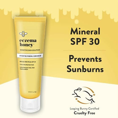 Eczema Honey Hydrating Mineral Sunscreen SPF 30 - Lightweight Body & Face Sun Cream (1.7 Oz) Avelisse