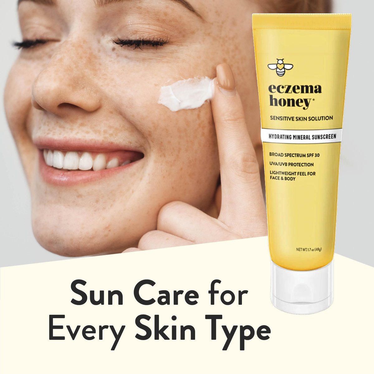 Eczema Honey Hydrating Mineral Sunscreen SPF 30 - Lightweight Body & Face Sun Cream (1.7 Oz) Avelisse