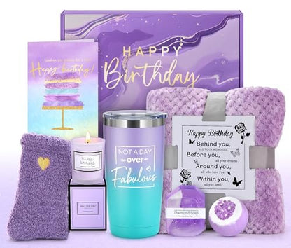 Happy Birthday Purple Gift Basket for Women - Unique Birthday Gifts for Mom, Sister, Best Friend, Female Her Avelisse