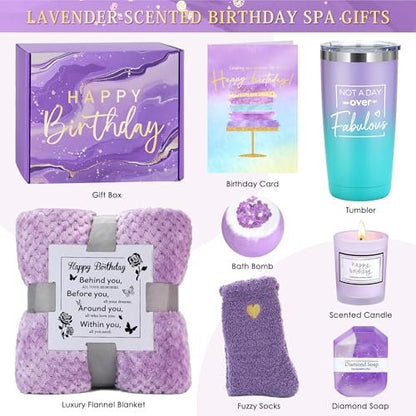 Happy Birthday Purple Gift Basket for Women - Unique Birthday Gifts for Mom, Sister, Best Friend, Female Her Avelisse