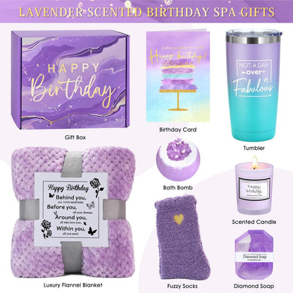 Happy Birthday Purple Gift Basket for Women - Unique Birthday Gifts for Mom, Sister, Best Friend, Female Her Avelisse