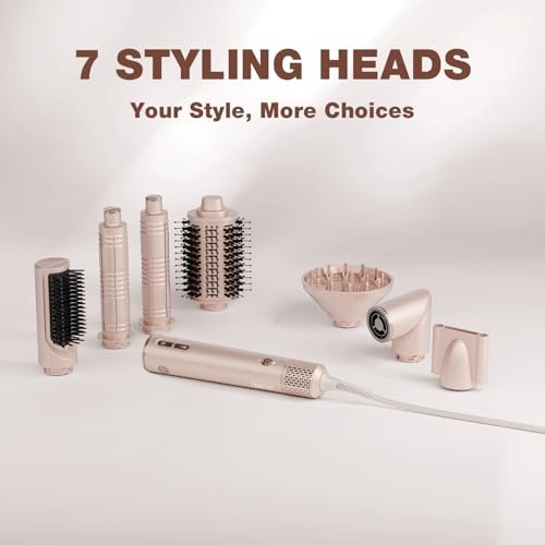 7MAGIC 7-in-1 Hair Styler & Hair Dryer Brush - 110,000 RPM High-Speed Blow Dryer with Negative Ions, Frizz-Free Styling, Fast Drying, Curling, Volumizing, Straightening (Pink, with Travel Case) Avelisse