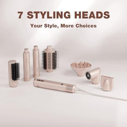 7MAGIC 7-in-1 Hair Styler & Hair Dryer Brush - 110,000 RPM High-Speed Blow Dryer with Negative Ions, Frizz-Free Styling, Fast Drying, Curling, Volumizing, Straightening (Pink, with Travel Case) Avelisse