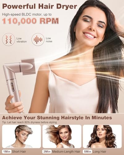 7MAGIC 7-in-1 Hair Styler & Hair Dryer Brush - 110,000 RPM High-Speed Blow Dryer with Negative Ions, Frizz-Free Styling, Fast Drying, Curling, Volumizing, Straightening (Pink, with Travel Case) Avelisse