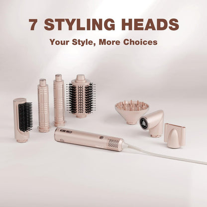 7MAGIC 7-in-1 Hair Styler & Hair Dryer Brush - 110,000 RPM High-Speed Blow Dryer with Negative Ions, Frizz-Free Styling, Fast Drying, Curling, Volumizing, Straightening (Pink, with Travel Case) Avelisse