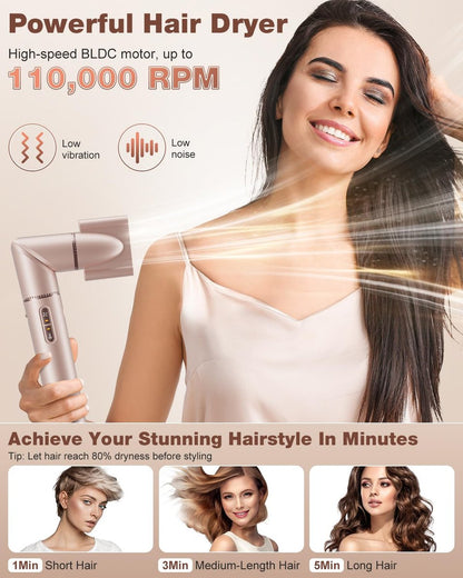 7MAGIC 7-in-1 Hair Styler & Hair Dryer Brush - 110,000 RPM High-Speed Blow Dryer with Negative Ions, Frizz-Free Styling, Fast Drying, Curling, Volumizing, Straightening (Pink, with Travel Case) Avelisse