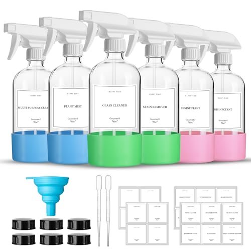 GIVAMEIHF 16oz Clear Glass Spray Bottles, 6 Pack - Refillable Empty Bottles with Adjustable Nozzle for Essential Oils, Cleaning, Pets, Hair Mister Avelisse
