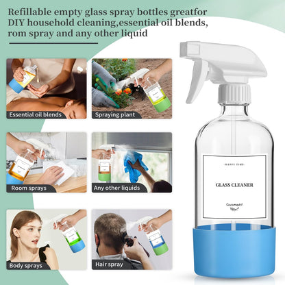 GIVAMEIHF 16oz Clear Glass Spray Bottles, 6 Pack - Refillable Empty Bottles with Adjustable Nozzle for Essential Oils, Cleaning, Pets, Hair Mister Avelisse
