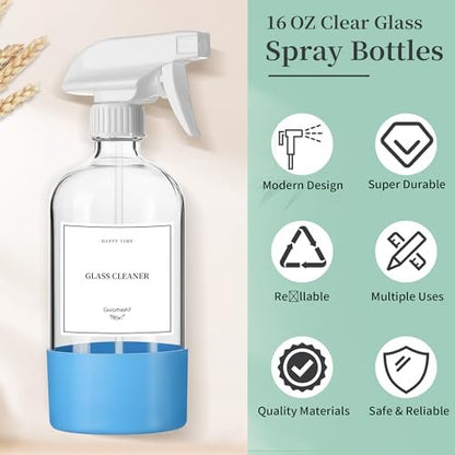 GIVAMEIHF 16oz Clear Glass Spray Bottles, 6 Pack - Refillable Empty Bottles with Adjustable Nozzle for Essential Oils, Cleaning, Pets, Hair Mister Avelisse