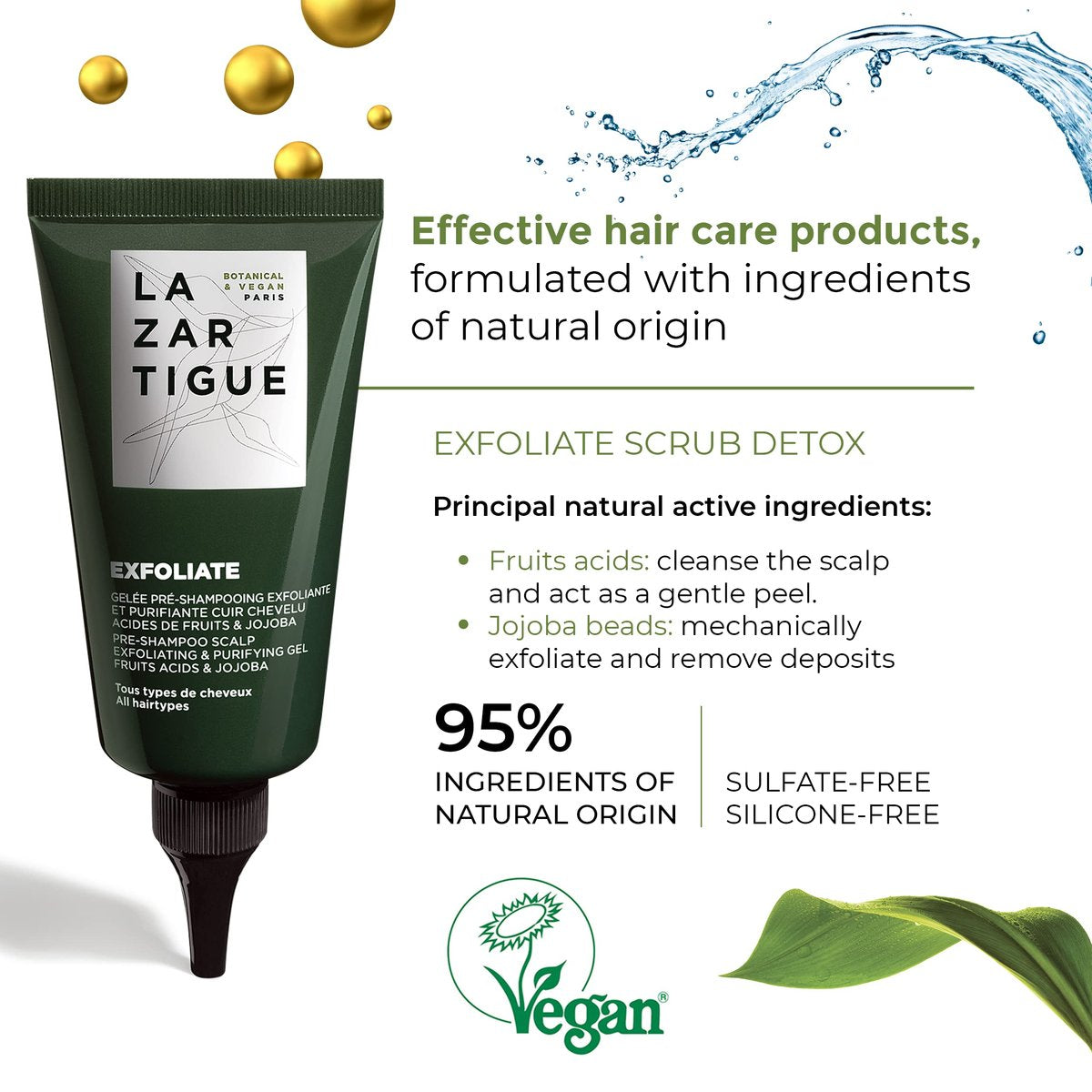 Lazartigue Exfoliate Gel, Oxygenating Detox Scalp Scrub with Jojoba Beads and Fruit Acids, Vegan, 2.5 Fl Oz - görsel 7