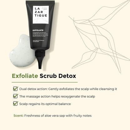 Lazartigue Exfoliate Gel, Oxygenating Detox Scalp Scrub with Jojoba Beads and Fruit Acids, Vegan, 2.5 Fl Oz