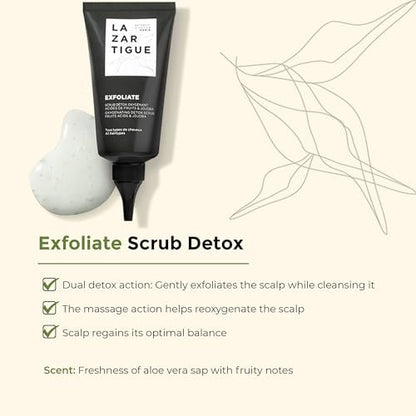 Lazartigue Exfoliate Gel, Oxygenating Detox Scalp Scrub with Jojoba Beads and Fruit Acids, Vegan, 2.5 Fl Oz