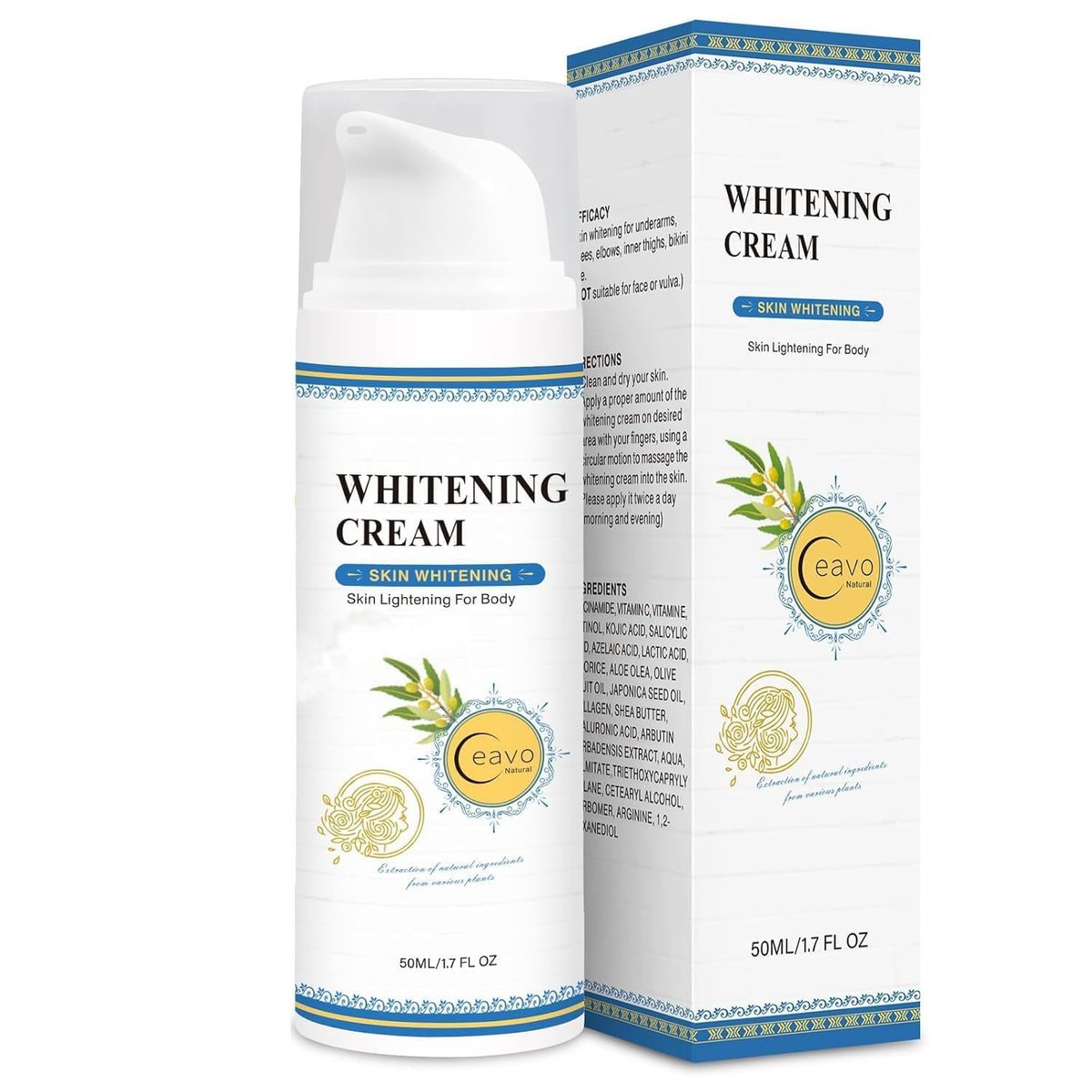 Ceavo Skin Whitening Cream for Intimate Areas, Underarms, Knees, Elbows & Inner Thighs - Dark Spot Remover, 1.7 Fl Oz Avelisse