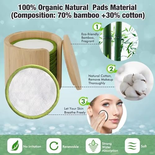 ISA’S World Reusable Makeup Remover Bamboo Cotton Pads (20 Pack) – Organic Bamboo Cotton Rounds with Washable Laundry Bag & Bamboo Storage Jar for All Skin Types - görsel 10