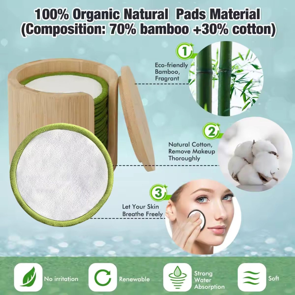 ISA’S World Reusable Makeup Remover Bamboo Cotton Pads (20 Pack) – Organic Bamboo Cotton Rounds with Washable Laundry Bag & Bamboo Storage Jar for All Skin Types - görsel 9