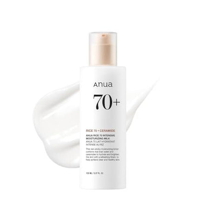 ANUA Rice 70 Intensive Moisturizing Milk - Hydrating Face Lotion with Niacinamide & Ceramides, Lightweight Nourishing for All Skin Types, Korean Skincare, 5.07 fl.oz.