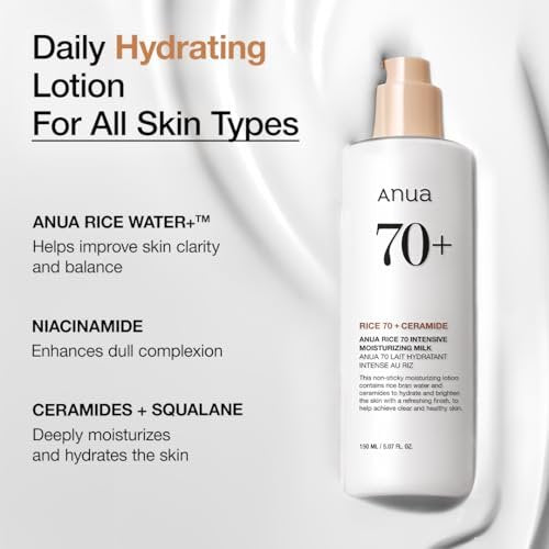 ANUA Rice 70 Intensive Moisturizing Milk - Hydrating Face Lotion with Niacinamide & Ceramides, Lightweight Nourishing for All Skin Types, Korean Skincare, 5.07 fl.oz. - görsel 6