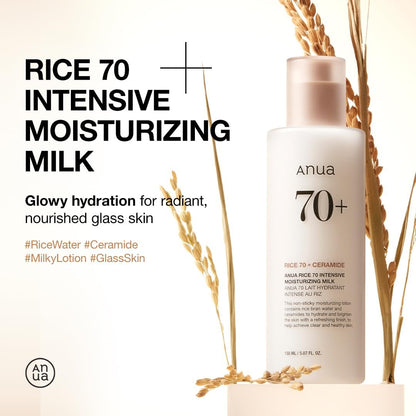 ANUA Rice 70 Intensive Moisturizing Milk - Hydrating Face Lotion with Niacinamide & Ceramides, Lightweight Nourishing for All Skin Types, Korean Skincare, 5.07 fl.oz.