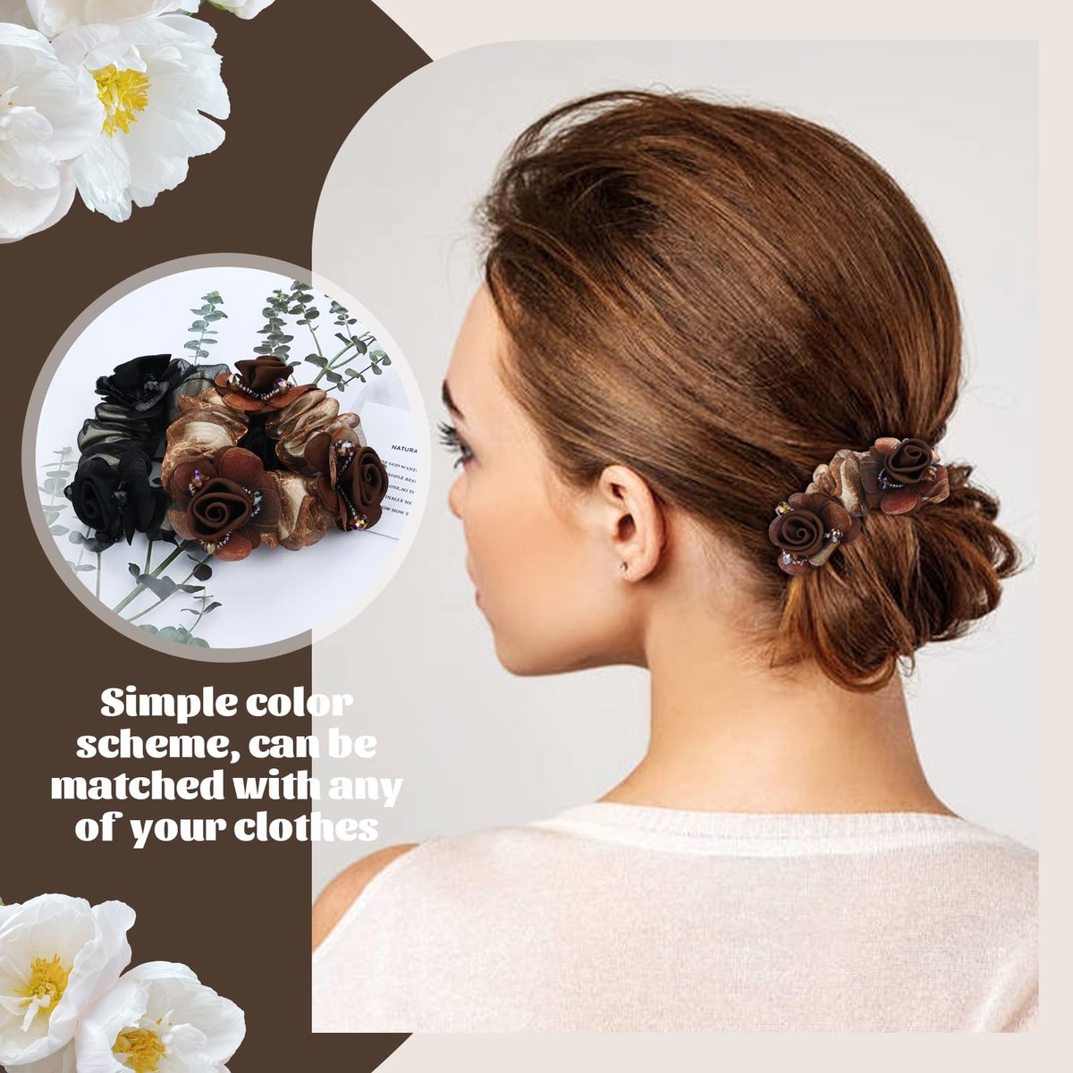 inSowni 7 Pieces Stretchy Mesh Rose Flower Hair Scrunchies - Floral Hair Ties & Ponytail Holders for Women & Girls Avelisse
