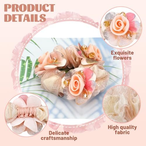 inSowni 7 Pieces Stretchy Mesh Rose Flower Hair Scrunchies - Floral Hair Ties & Ponytail Holders for Women & Girls Avelisse