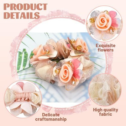 inSowni 7 Pieces Stretchy Mesh Rose Flower Hair Scrunchies - Floral Hair Ties & Ponytail Holders for Women & Girls Avelisse