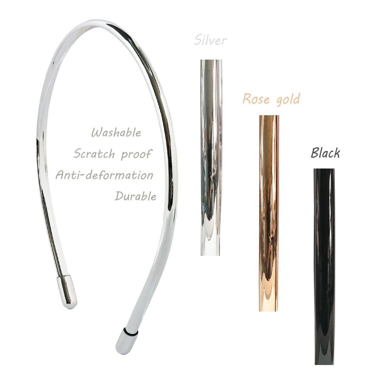 Metallic Color Skinny Headbands for Women and Girls - 3 Pack (Black, Silver, Gold) - görsel 5