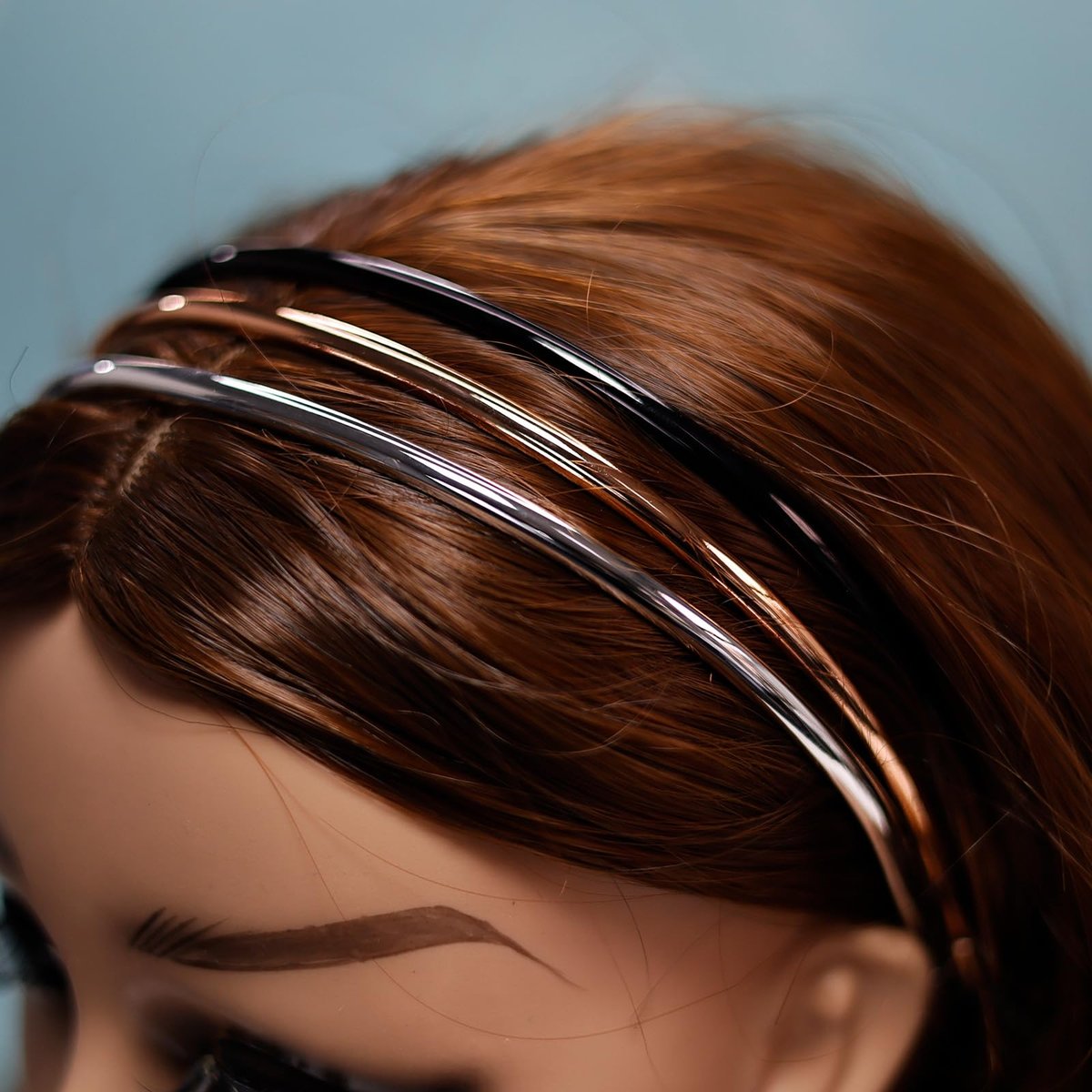 Metallic Color Skinny Headbands for Women and Girls - 3 Pack (Black, Silver, Gold) - görsel 11
