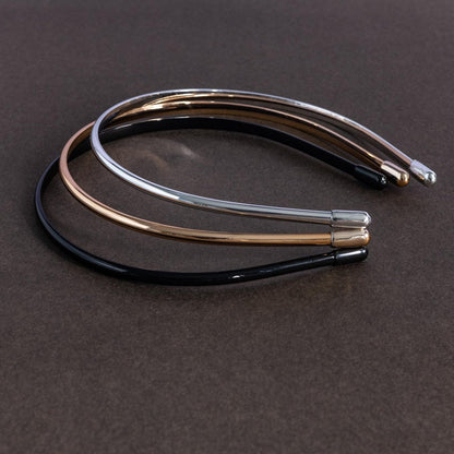 Metallic Color Skinny Headbands for Women and Girls - 3 Pack (Black, Silver, Gold)