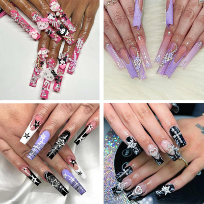 112 PCS Nail Charms Bulk Set - Kawaii Kitty Charms, Bling Cross Star Charms, 3D Silver Y2K Nail Gems with Rhinestones
