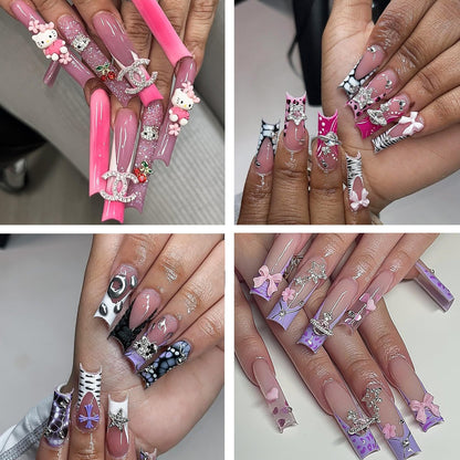 112 PCS Nail Charms Bulk Set - Kawaii Kitty Charms, Bling Cross Star Charms, 3D Silver Y2K Nail Gems with Rhinestones