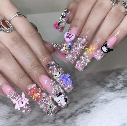 112 PCS Nail Charms Bulk Set - Kawaii Kitty Charms, Bling Cross Star Charms, 3D Silver Y2K Nail Gems with Rhinestones