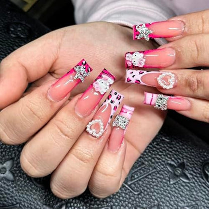112 PCS Nail Charms Bulk Set - Kawaii Kitty Charms, Bling Cross Star Charms, 3D Silver Y2K Nail Gems with Rhinestones