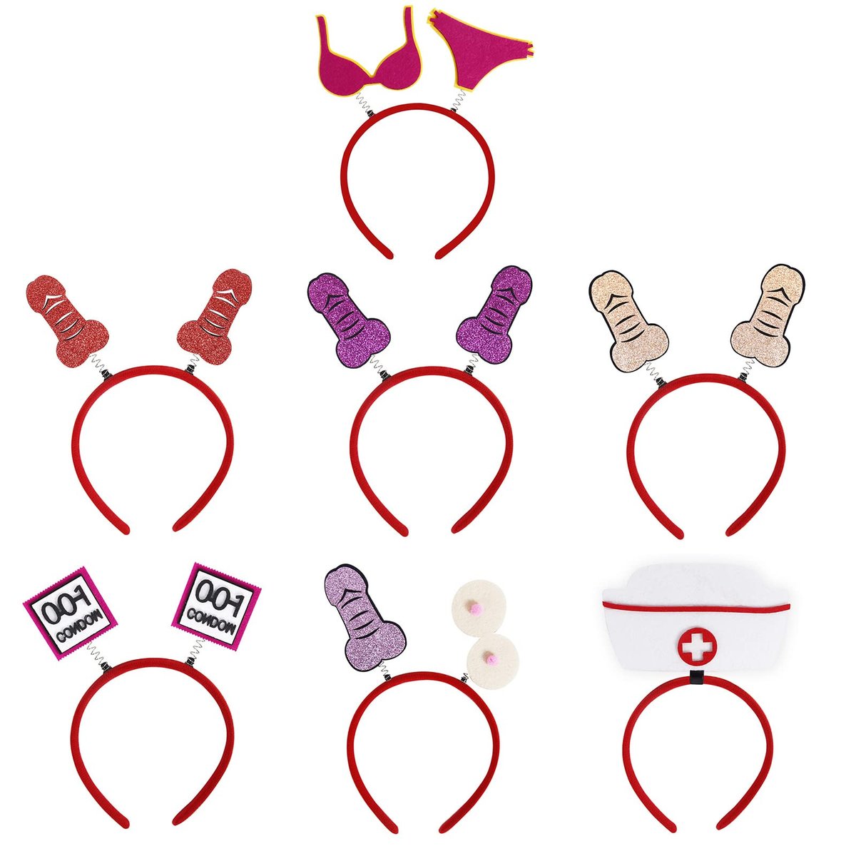 EINCORN Bachelorette Party Headbands for Adults - 7 Naughty Hair Hoops & Funny Photobooth Props for Women - görsel 1