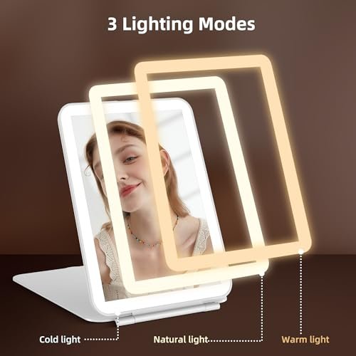 Hansong Folding Makeup Mirror with Lights Rechargeable 7.9 Inch Travel Mirror with 72 LED Lights, 3 Color Adjustable Lighting Dimmable Beauty Gift for Women Avelisse