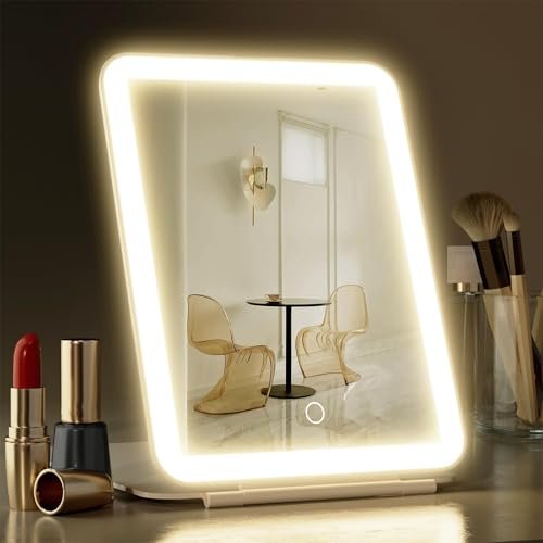 Hansong Folding Makeup Mirror with Lights Rechargeable 7.9 Inch Travel Mirror with 72 LED Lights, 3 Color Adjustable Lighting Dimmable Beauty Gift for Women Avelisse