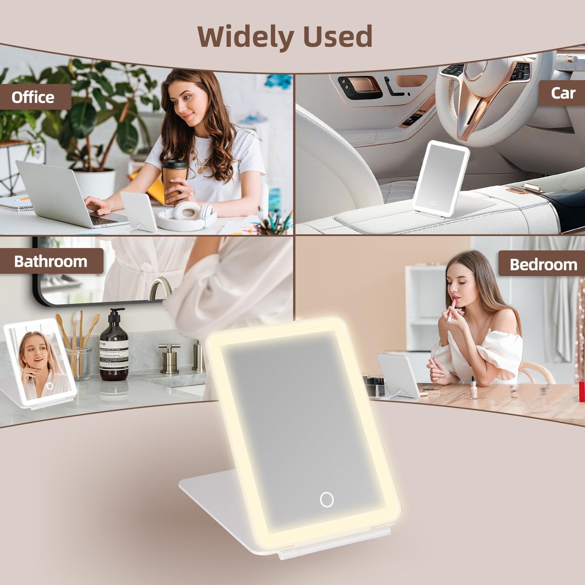 Hansong Folding Makeup Mirror with Lights Rechargeable 7.9 Inch Travel Mirror with 72 LED Lights, 3 Color Adjustable Lighting Dimmable Beauty Gift for Women Avelisse