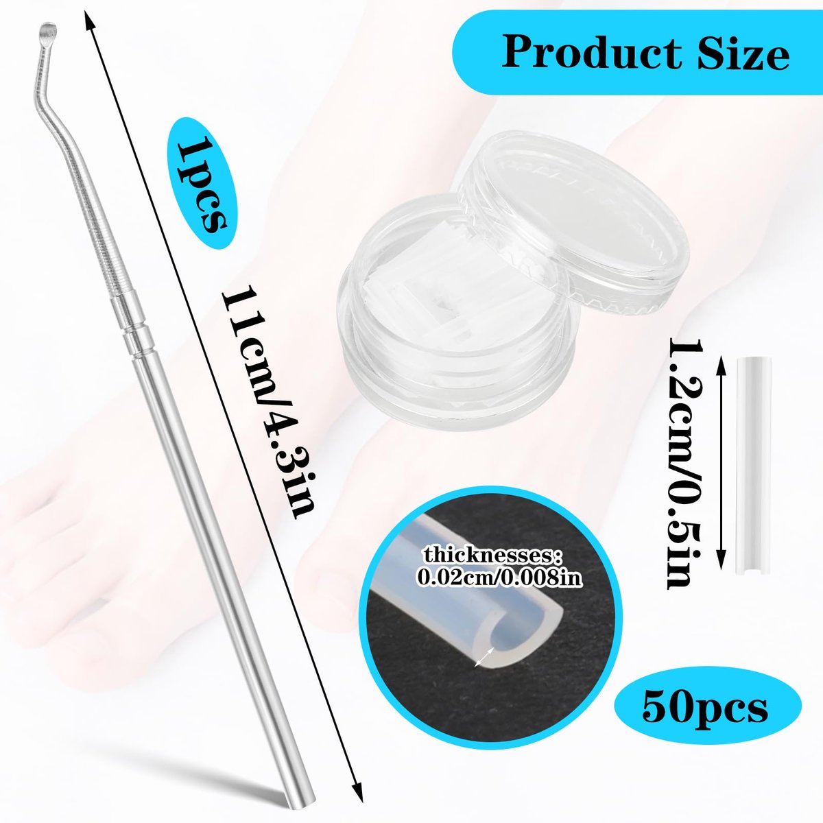 Ingrown Toenail Treatment Corrector Set (50+1 Pcs) – Professional Pain-Free Removal Kit with Lifter & Strips for Men & Women Avelisse