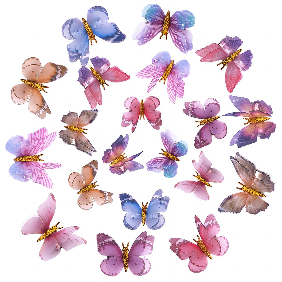 Glitter Butterfly Hair Clips, 20 PCS Double Layer Thin Gauze Hair Clips for Girls Women - Cute Wedding Headwear Gifts Back to School Accessories - görsel 1