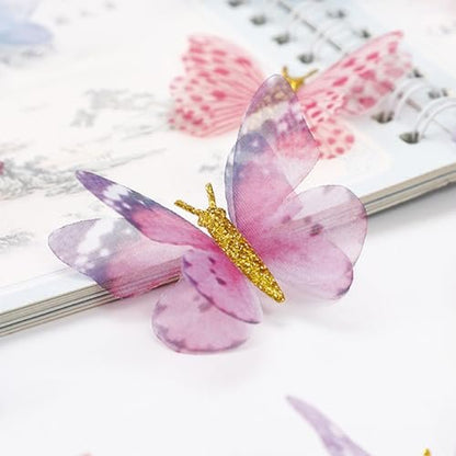 Glitter Butterfly Hair Clips, 20 PCS Double Layer Thin Gauze Hair Clips for Girls Women - Cute Wedding Headwear Gifts Back to School Accessories