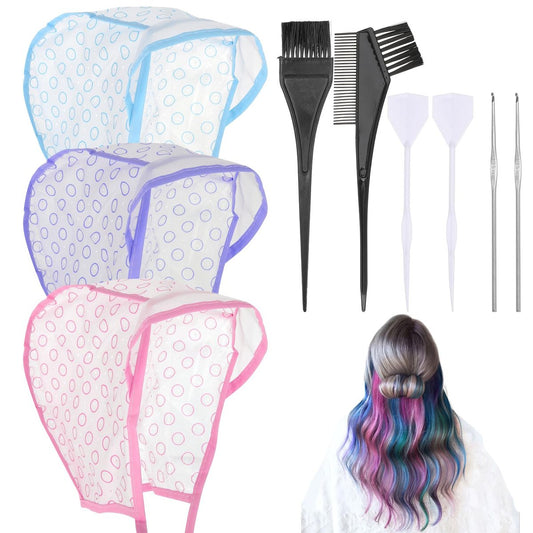 Bewudy 3 Pcs Hair Highlighting Caps Set – Professional Highlight Cap with Hooks for Salon Hair Dyeing