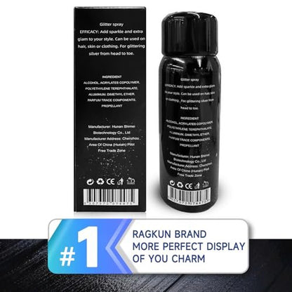Ragkun Body Glitter Spray - Long-Lasting Silver Glitter for Hair and Body, Quick-Drying, 2.11 Fl Oz