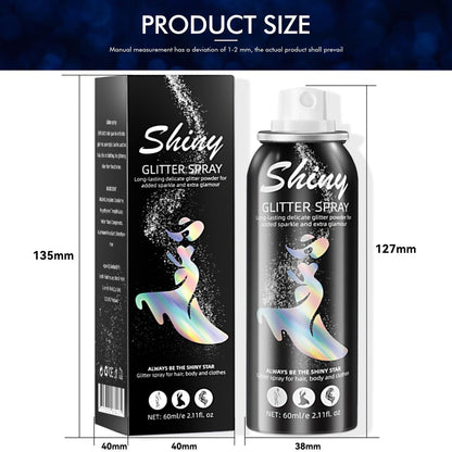 Ragkun Body Glitter Spray - Long-Lasting Silver Glitter for Hair and Body, Quick-Drying, 2.11 Fl Oz